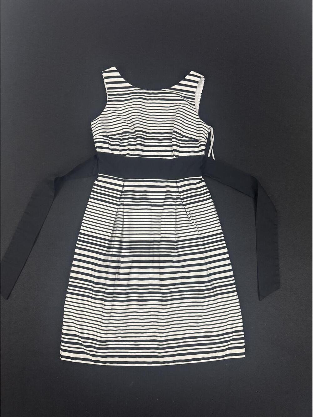 Black and White Striped Sleeveless Dress with Waist Tie Size 6
